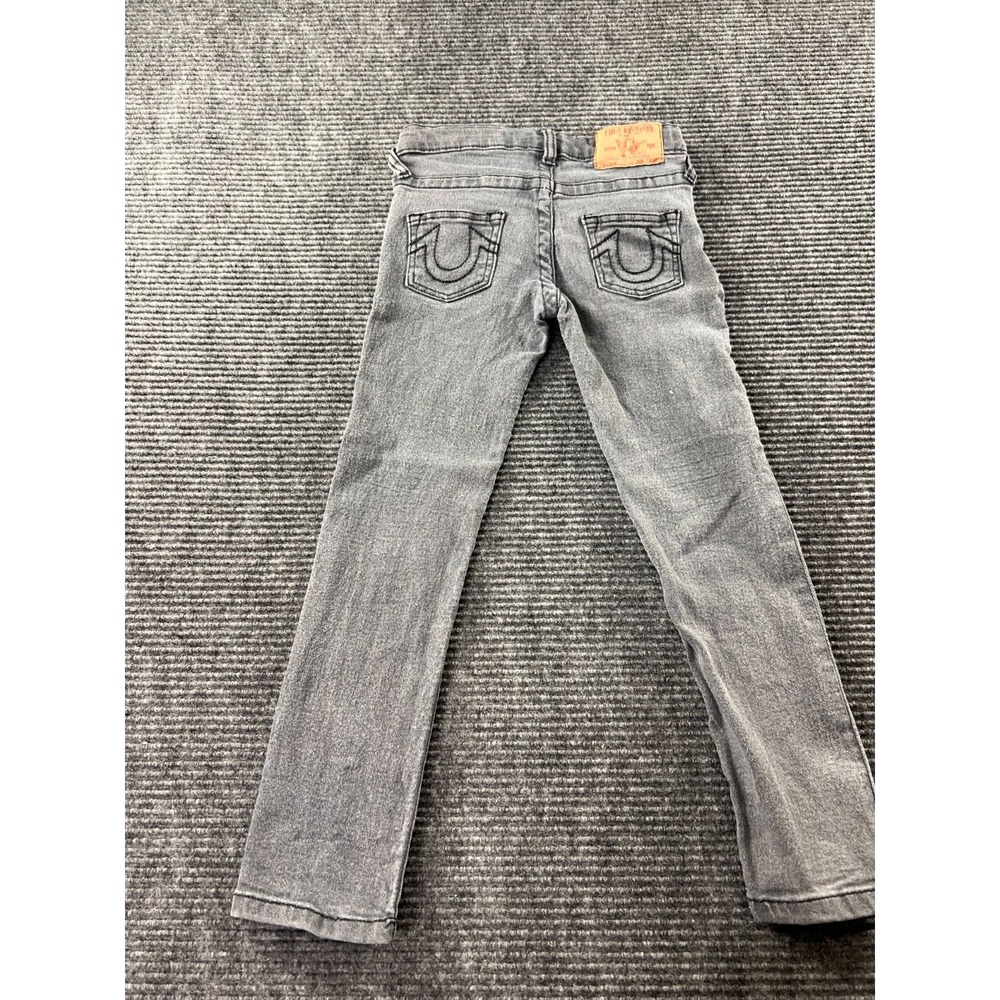 True Religion Jeans Youth 7 Geno Relaxed Slim Gray Wash Black Stitch - Picture 7 of 12